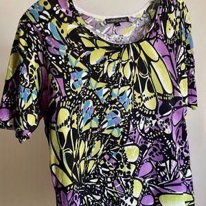 Pierre New York Short Sleeve Scoop Stretch Knit Top Abstract Fall Multicolor L